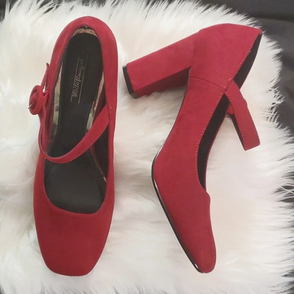 NEW Primadonna Mary Jane Suede Like Block Heel with Adjustable Buckle Close Red - Picture 1 of 13